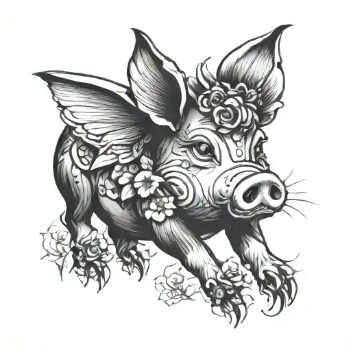pig bumblebee tattoo design idea