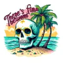 "There’s a fine line between" sugar skull, xray, beach scene with palm trees tattoo design idea