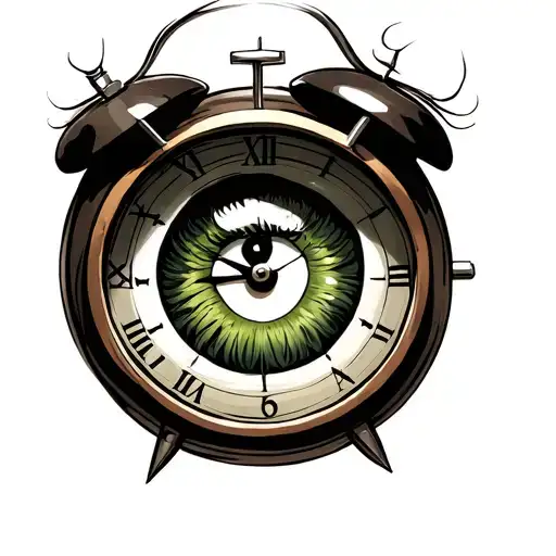 clock face with 18:39 inside an browny green eye with lashes  tattoo design idea