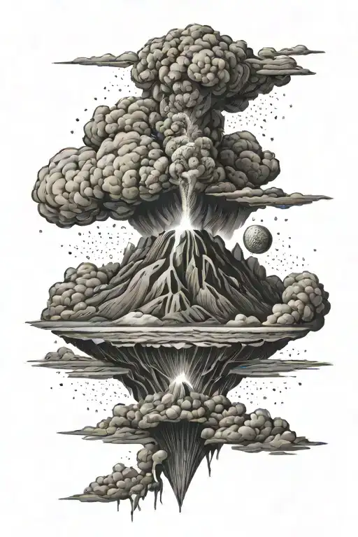 volcano erupting into space tattoo design idea