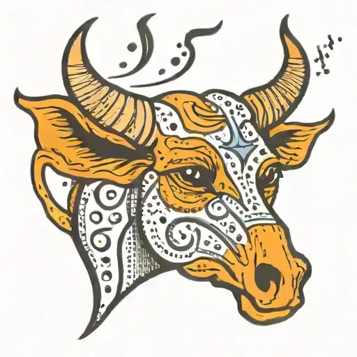 bull head music notes French fireball sparkles   tattoo design idea