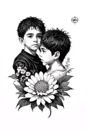 Tattoo representing 2 young brothers born under the astrological sign of scorpion with chrysanthemum tattoo design idea
