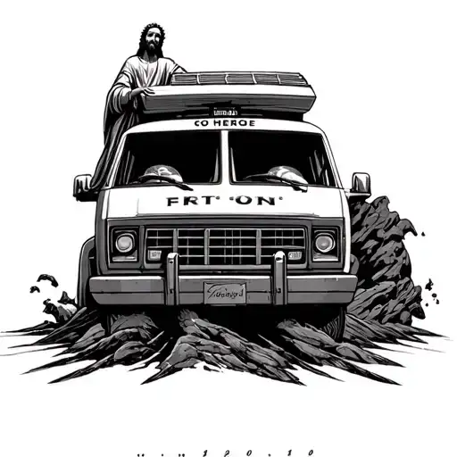 Jesus driving an astrovan tattoo design idea