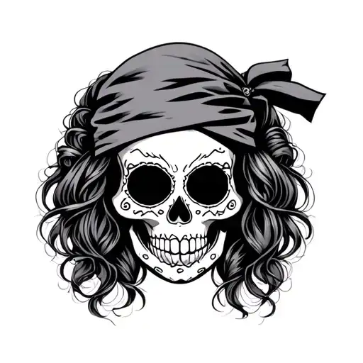 sugar skull wearing hair bandana tattoo design idea