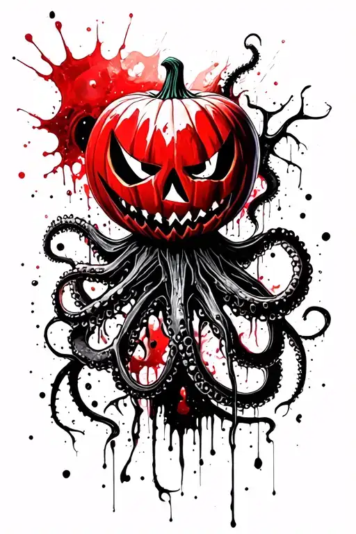 jack o lantern, tentacles, eldritch, deep space tattoo design idea