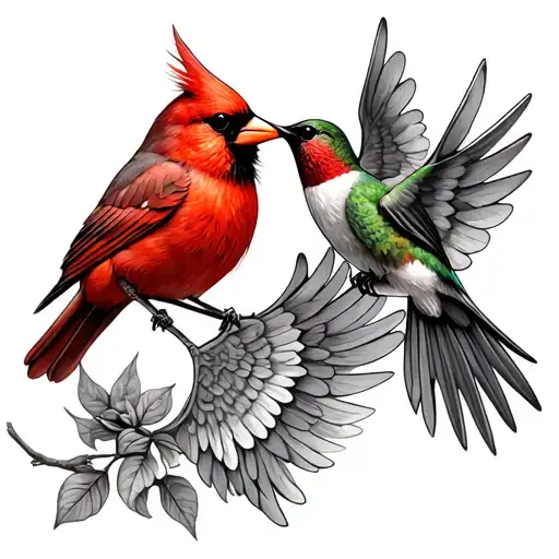 red cardinal and hummingbird, ANGEL WINGS tattoo design idea