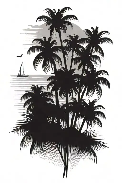 birth years and and palm trees with beach's  tattoo design idea