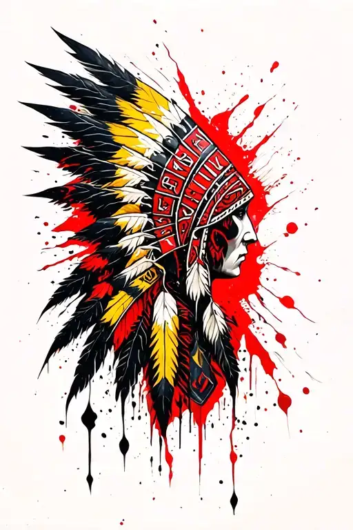  beautiful native American/ old Norse runes shoulder tattoo. asymmetric with emphasis on the color yellow and thunder tattoo design idea