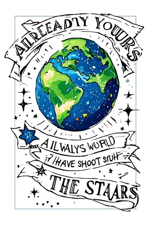 Can you make a tattoo that says the world is already yours, but always shoot 4 the stars. It should have the world on it tattoo design idea