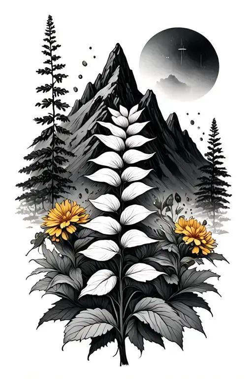 hyssop and mustard mountain peak tattoo design idea