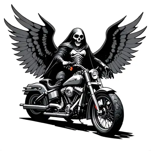 reaper on a Harley with wings behind it tattoo design idea
