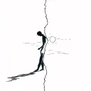 Single person split in two with one part chasing their shadow on the ground and the other chasing the sun in the sky tattoo design idea