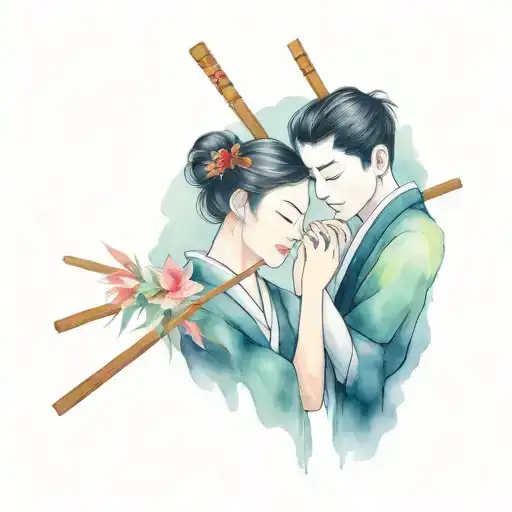 couple tattoo with sushi and chopsticks tattoo design idea
