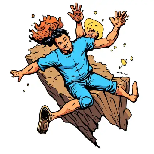 1 cartoon falling off a cliff and another cartoon saving him tattoo design idea