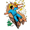 1 cartoon falling off a cliff and another cartoon saving him tattoo design idea