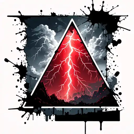 lightning storm with clouds inside a triangle outline, realistic lightning tattoo design idea