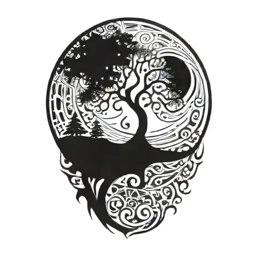 tree of life and sun and moon tattoo design idea