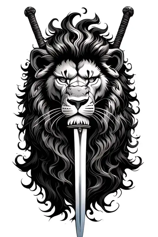 Lion, samurai sword, tsunami, tattoo design idea