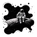 Make me a tattoo with an astronaut sitting on a black hole in space, looking into the dark expanse of space. I want the  tattoo design idea