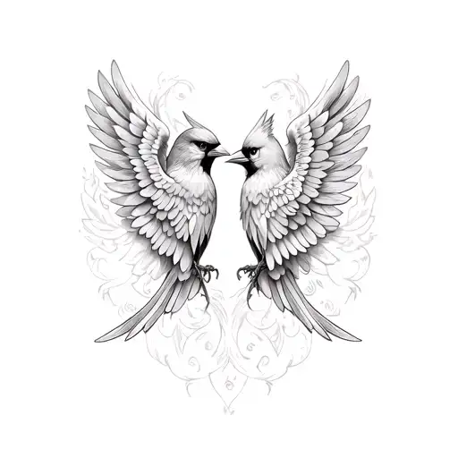 A pair of angel wings wrapped around a cardinal bird tattoo design idea