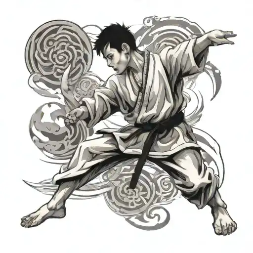 A boy dedicated for karate and advocate and artist tattoo design idea