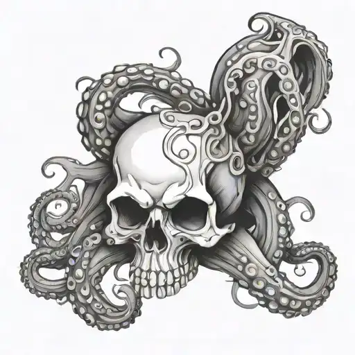 skull octopus tentacles tattoo design idea