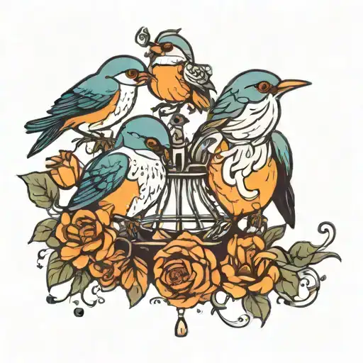 birds perched with baby flying away   tattoo design idea