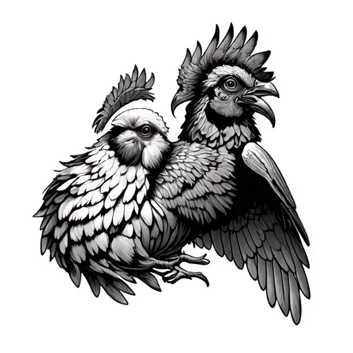 Looks like a Greek god. A little dark looking tattoo with a human head, chicken head and wings on the body. tattoo design idea
