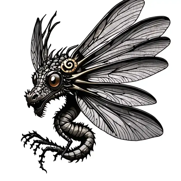 steampunk dragon fly,full body tattoo design idea