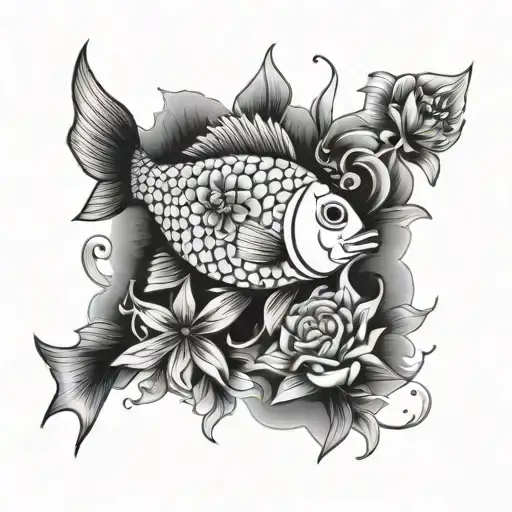 flowers, fish tattoo design idea