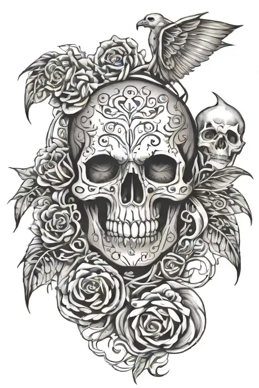 full chest and sternum tattoo consisting of an easy to follow stencil design for men outline only creepy tattoo design idea
