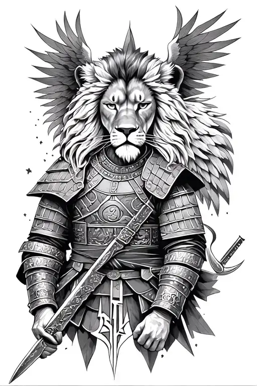 Zodiac sign Leo, samurai warrior, patron saint st.michael, police, blackout tattoo, geometry tattoo design idea