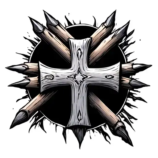 cross made entirely of 3 nails tattoo design idea