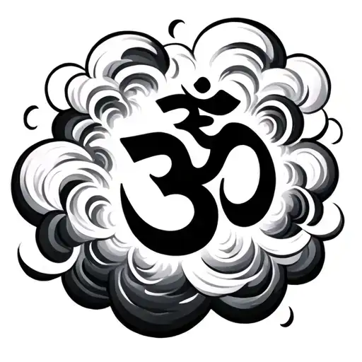 black Japanese clouds with OM symbol tattoo design idea