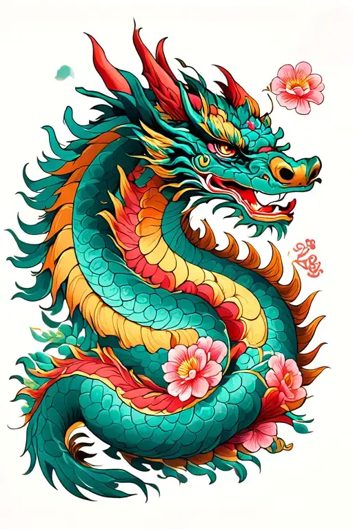Laos Flower Dragon Sleeve tattoo design idea