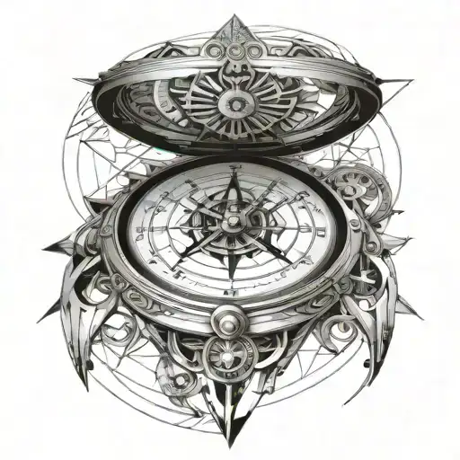 compass with clock inside tattoo design idea