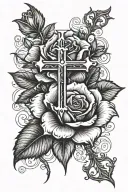 christian cross wrapped in a rose with the number 2010 in roman numerals tattoo design idea