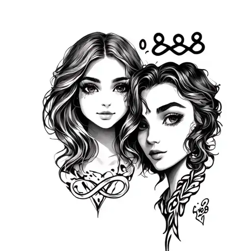 Draw two tattoos on the wire (girl and guy) with an infinity sign and a date 08.08. (Draw a sketch on paper, DV tattoo design idea