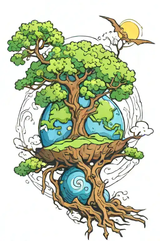 earth with tree growing out of it  tattoo design idea
