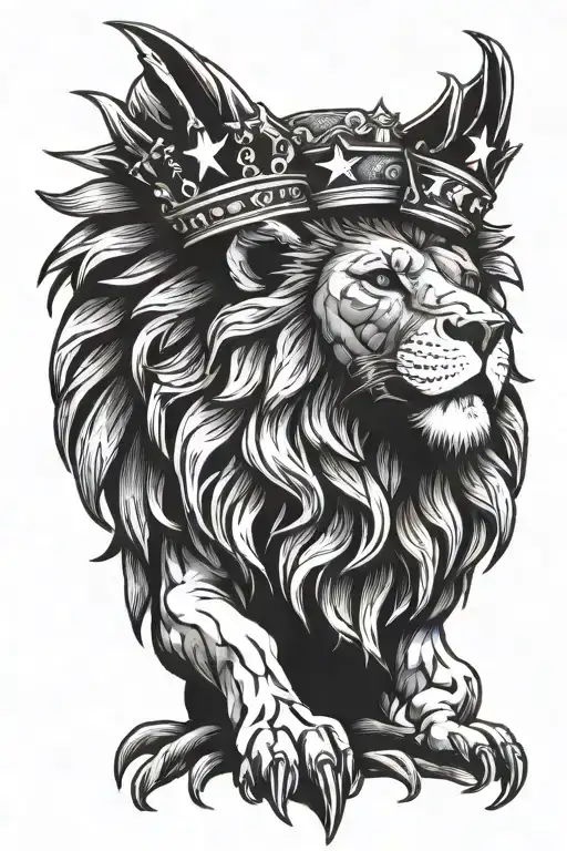 lion wearing crown and eagle with American flag  tattoo design idea