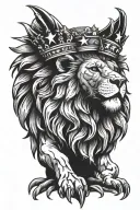 lion wearing crown and eagle with American flag  tattoo design idea