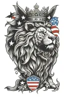 lion wearing crown and eagle with American flag  tattoo design idea