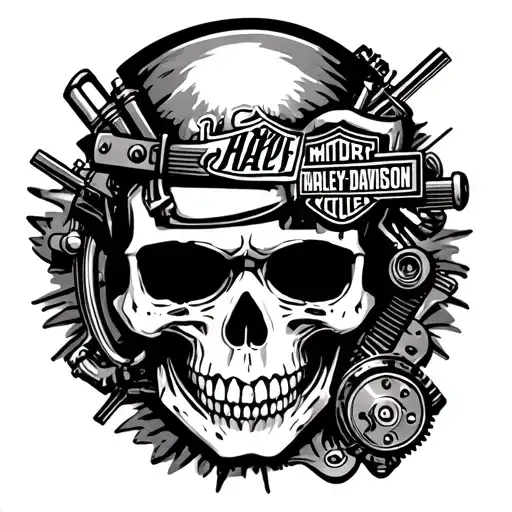 harley davidson skull mechanic tattoo design idea