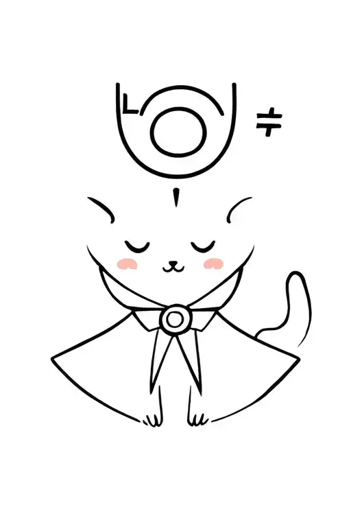 delicate collar-style tattoo, subtle happy collared kitten, triskelion symbol, the letter L on top, circle with + in it tattoo design idea
