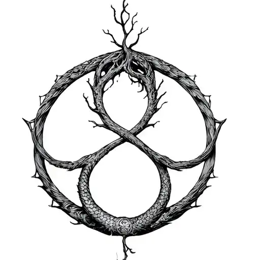 Ouroboros and Yggdrasil tattoo design idea