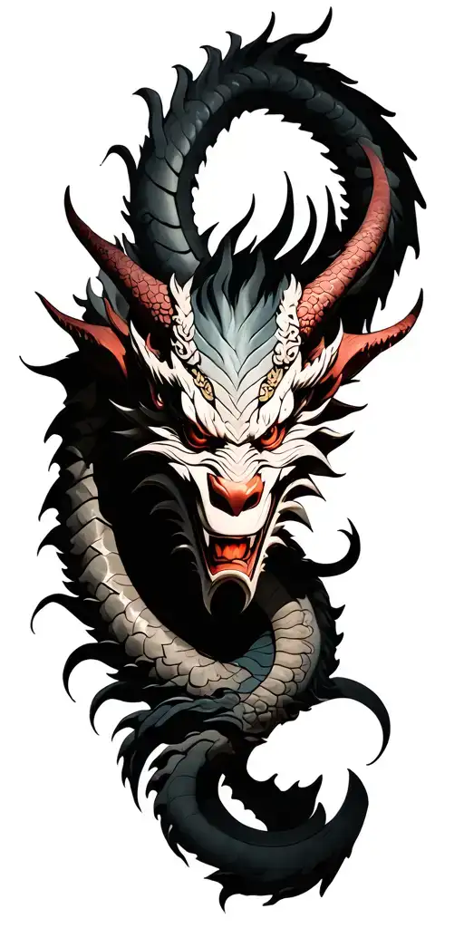 oni demon mask surrounded by dragon loosely tattoo design idea