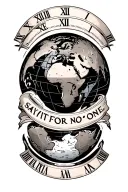 earth with roman numerals around the earth with the say time wait for no one an  tattoo design idea