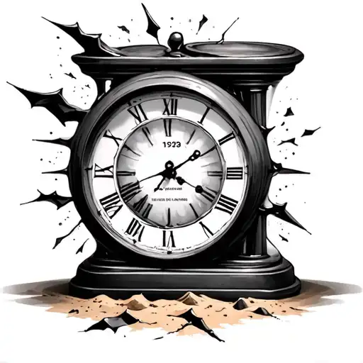 Broken hour glass clock with 12/25/1993 as main with 2/2/12, 4/4/13, 10/27/14, 2/2/16 around it with sand tattoo design idea