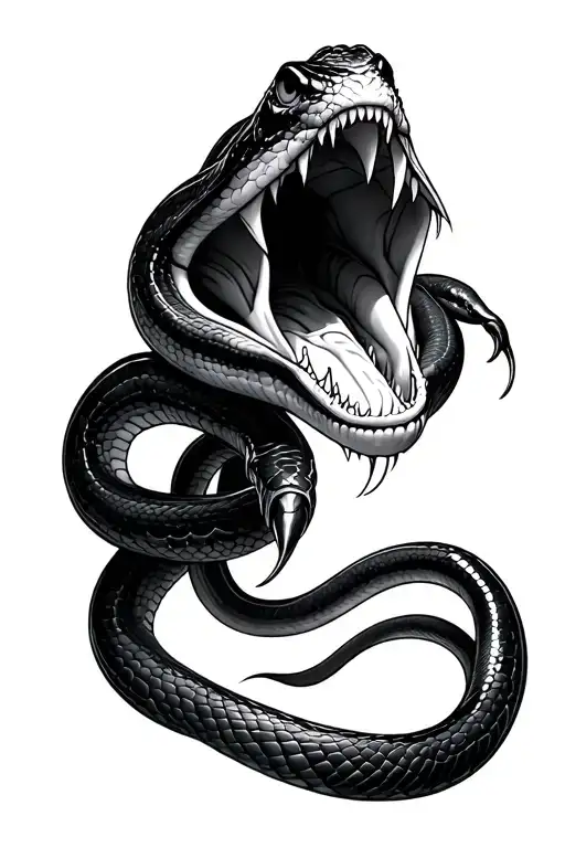 snake open mouth tattoo design idea