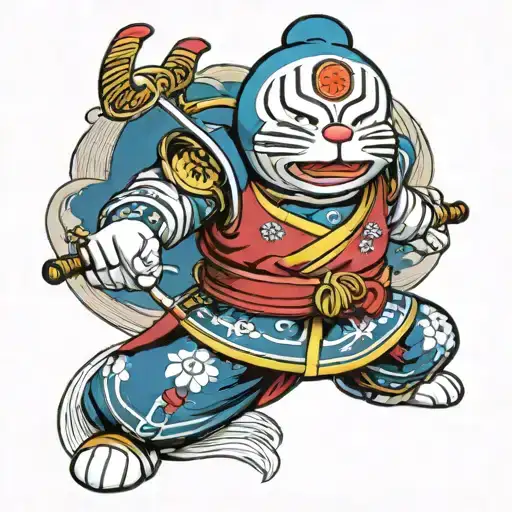 doraemon samurai warrior tattoo design idea